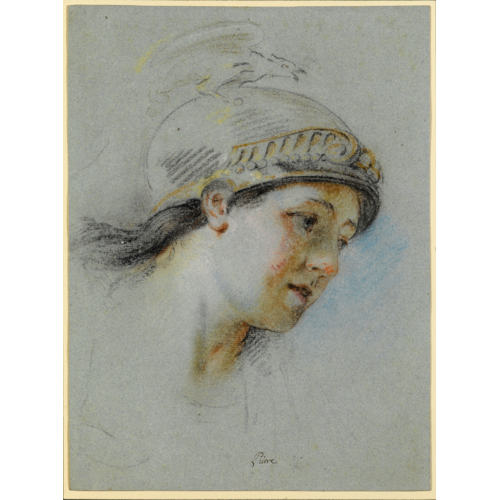 The Head of a Female Figure Wearing a Helmet